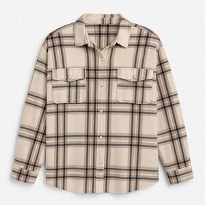 New York Laundry Plaid Flannel Shacket 1X Oversized Cream Brown